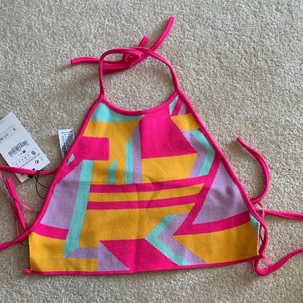 ZARA bright geometric halter top
